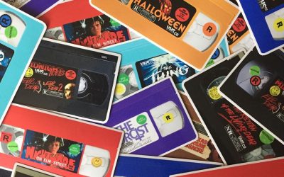 Keep it retro with these horror movie “VIDEO VINYL STICKERS”