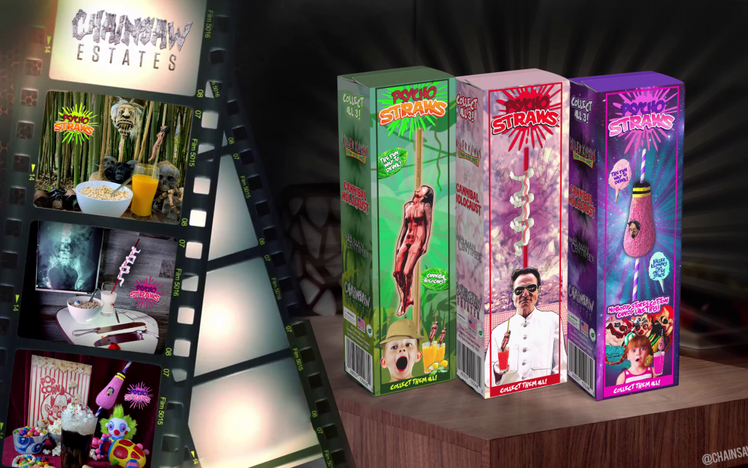 Chainsaw Estates give us a laugh with a mock horror toy line “Psycho Straws.”