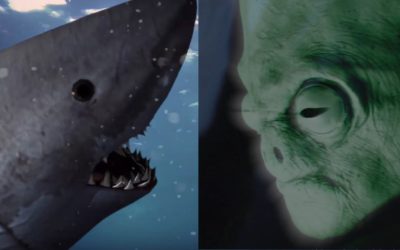 It’s two Spielberg knockoffs in one: “SHARK ENCOUNTERS OF THE THIRD KIND”!; trailer & poster