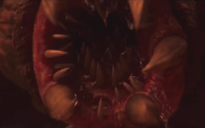 A monster in the burning mines in “THE DEVIL BELOW”; trailer & poster