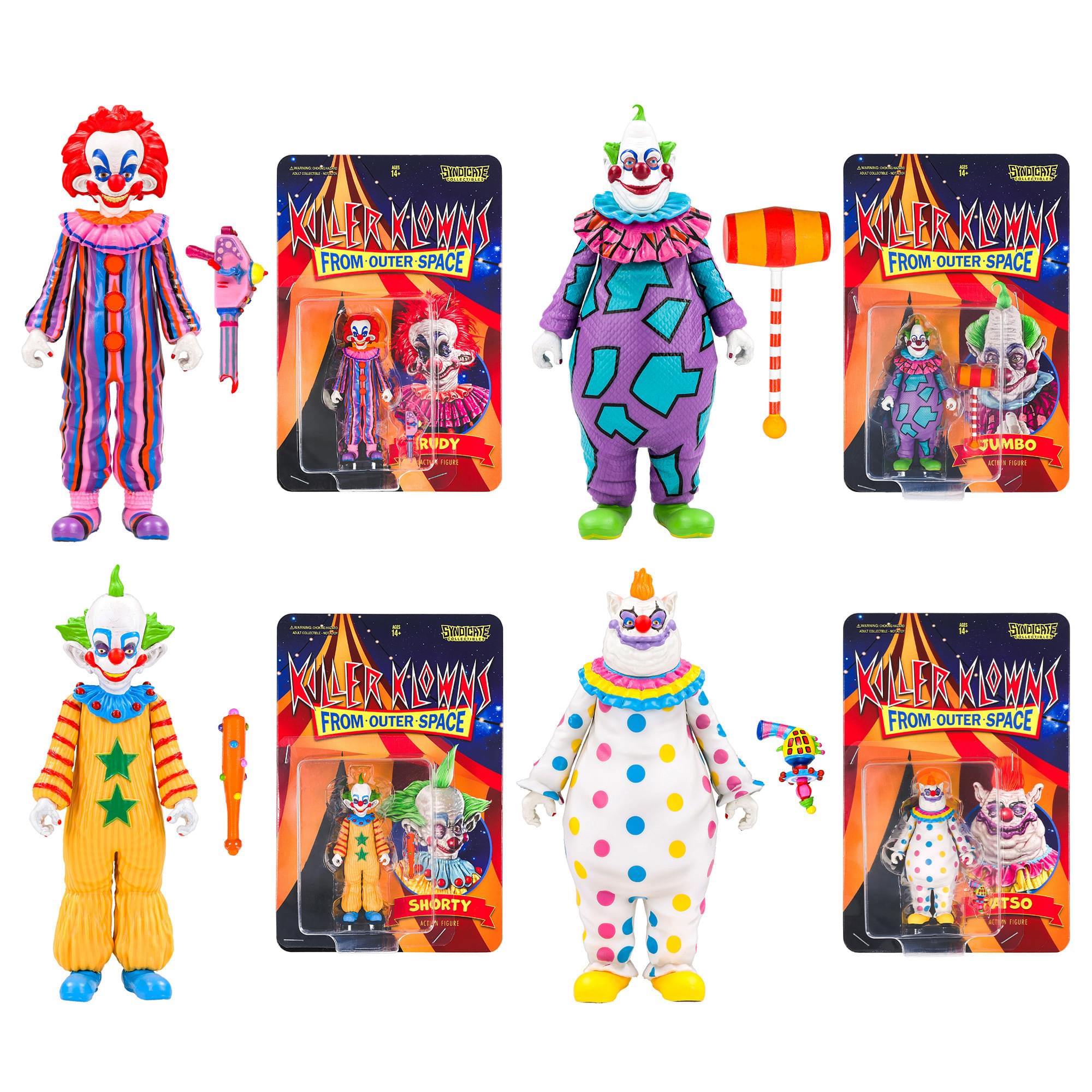Syndicate Collectibles' Killer Klowns From Outer Space 3.75-inch retro action figure set, official product photo