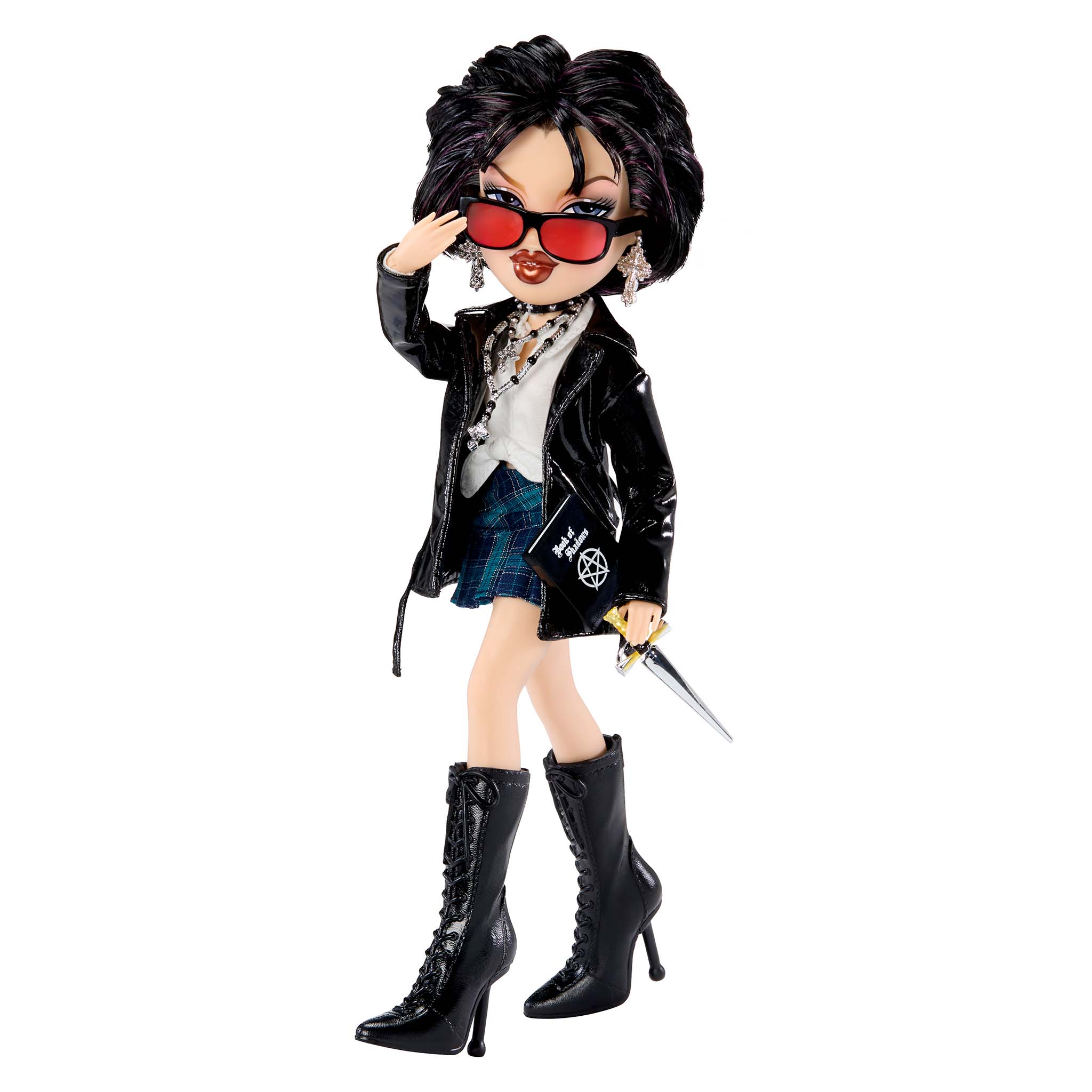 Bratz x The Craft collector doll Nancy, in plaid-skirt leather jacket outfit